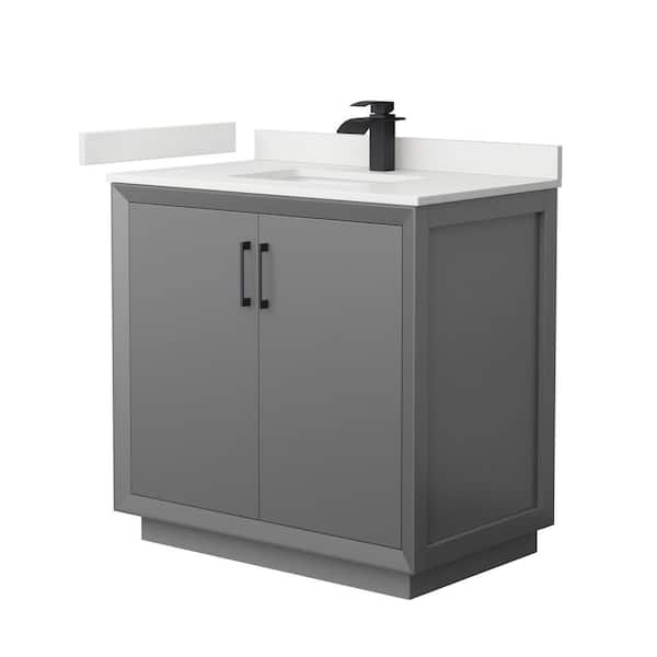 Wyndham Collection Strada 36 in. W x 22 in. D x 35 in. H Single Bath Vanity in Dark Gray with White Quartz Top