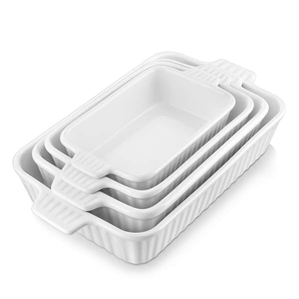 4-Piece Rectangle Porcelain Bakeware Set White Baking Dishes (9.4 in. /11.1 in. /12.2 in. /14.7 in. ) Baking Tray