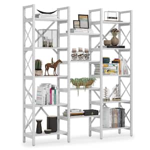 Frailey 59 in. Modern White Wood 14-Shelf Etagere Bookcase Bookshelf with Metal Frame