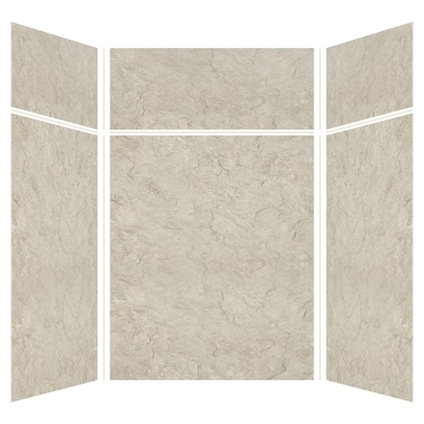 Transolid Expressions 60 in. x 60 in. x 96 in. 4-Piece Easy Up Adhesive Alcove Shower Wall Surround in Sea Fog
