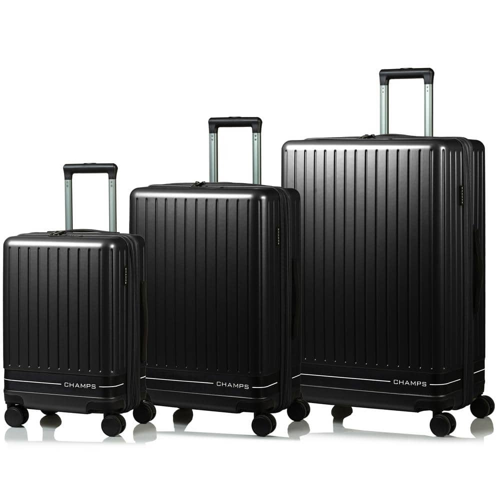 CHAMPS FRESH II 3-Piece Black Hardside USB Luggage Set S1050-BLACK