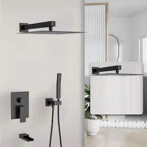 3-Spray Shower Faucet with 1.8 GPM Shower Head 12 in. Wall Mounted Square Shower System in Matte Black