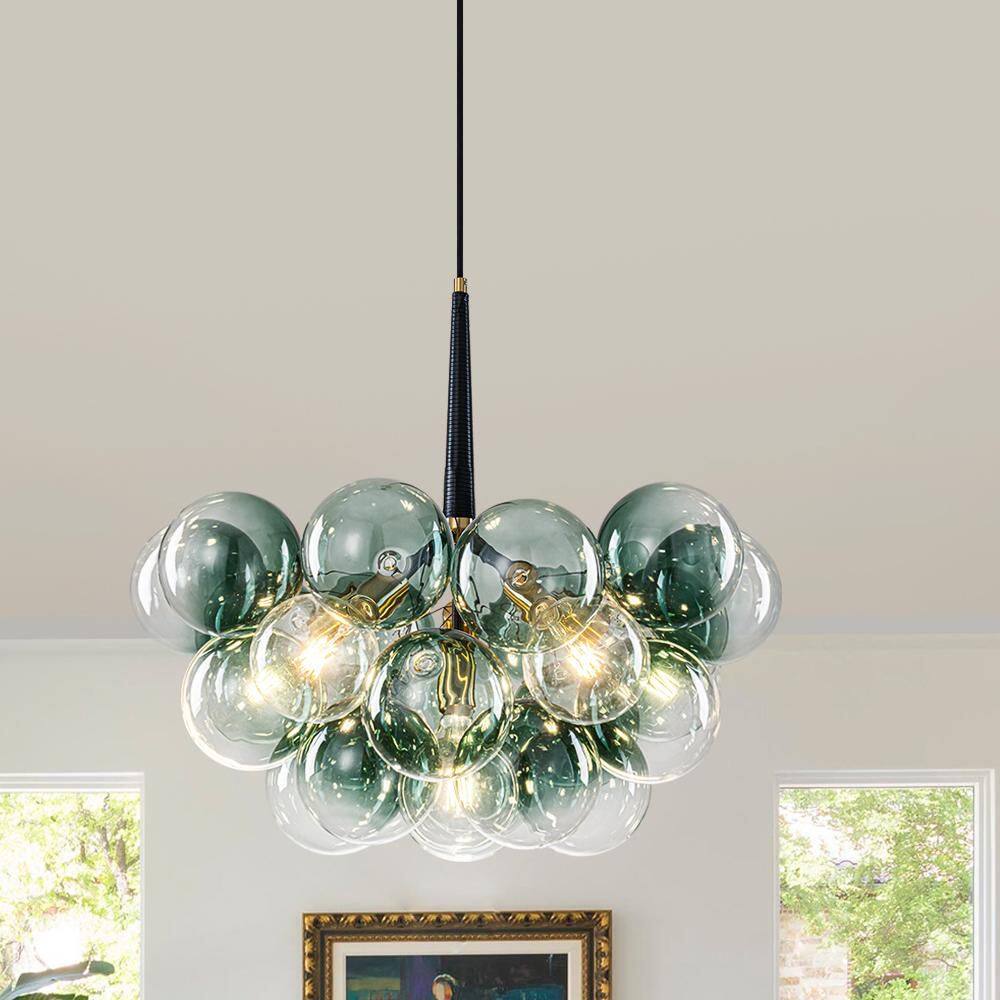 Alma 6-Light 24.8 in.W Brass and Black Cluster Bubble Chandelier with Green Tinted Glass for Nursery (Bulbs Included) price history on PriceWatchPro