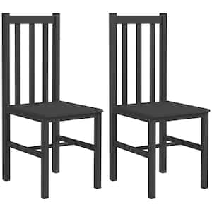 Black Set of 2 Farmhouse Dining Chairs, Kitchen & Dining Room Chairs with Slat Back, Pine Wood Seating for Living Room