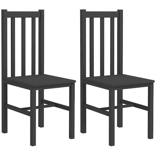 HOMCOM Black Set of 2 Farmhouse Dining Chairs, Kitchen & Dining Room Chairs with Slat Back, Pine Wood Seating for Living Room