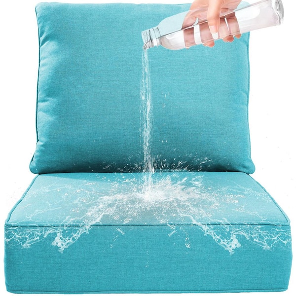 24in. x 24in. x 6in. 2-Piece Deep Seating Water Fade Resistant Outdoor Lounge Chair Replacement Cushion Set in LightBlue