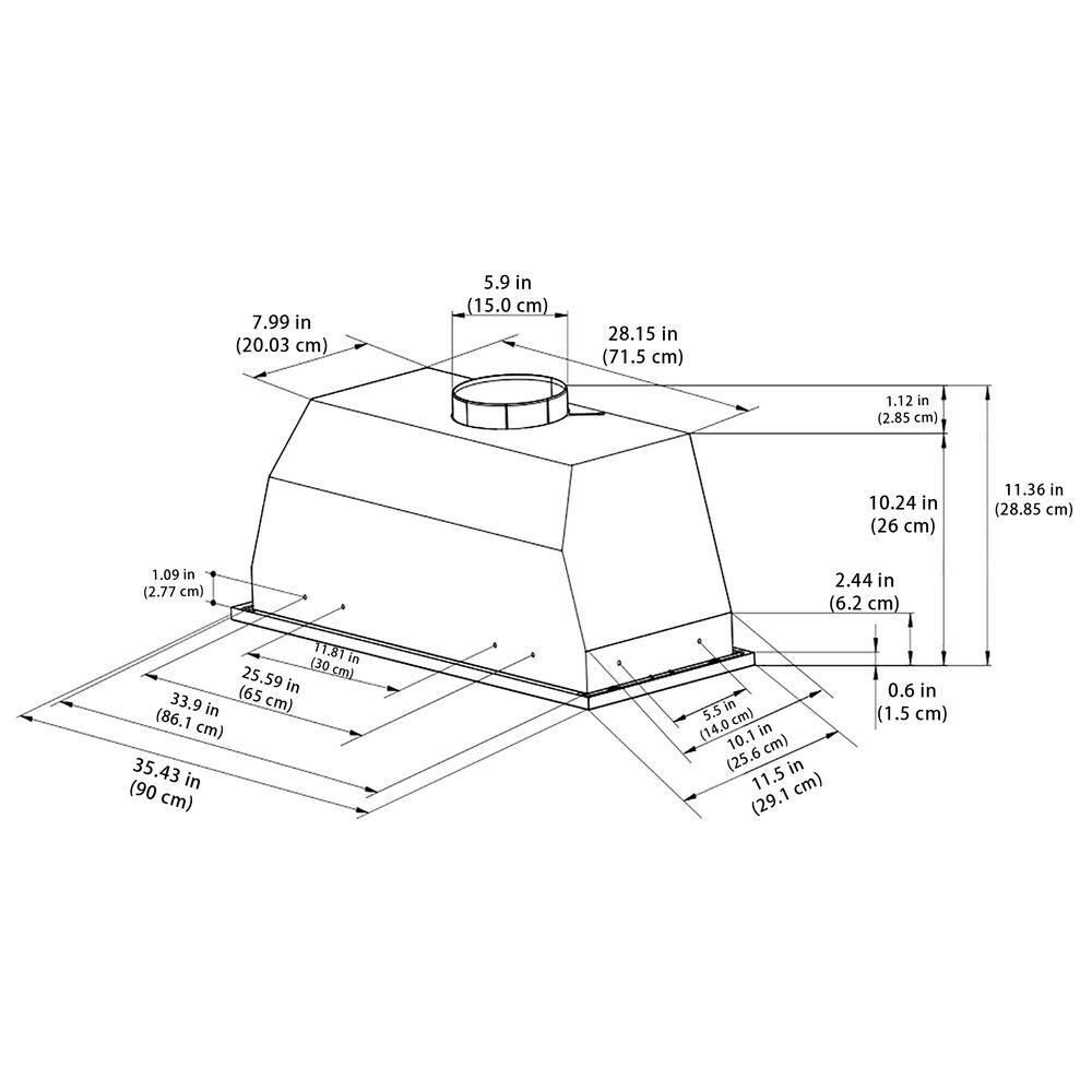 36-Inch Stainless Steel Convertible Insert Range Hood with Charcoal Filter