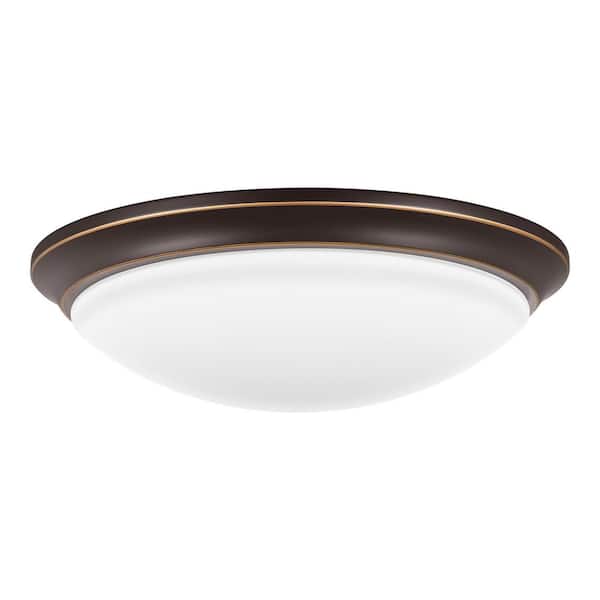 Hampton Bay Withers 13 in. Light Oil-Rubbed Bronze Adjustable CCT Integrated LED Ceiling Flush Mount Fixture with Glass Shade
