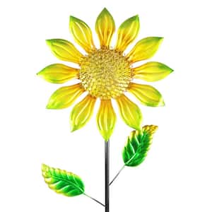 2.99 ft. Yellow Metal Shimmering Flower Garden Stake