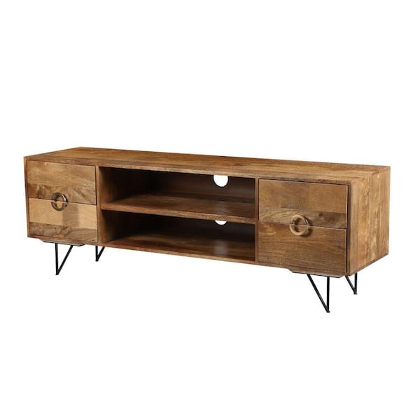 THE URBAN PORT 17 in. Brown and Black Composite TV Stand with 4 Drawer Fits TVs Up to 52 in. with Built-In Storage