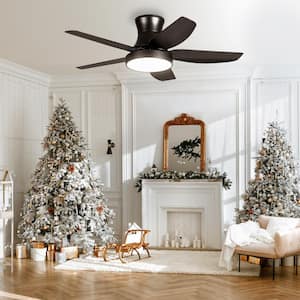 46 in. Smart Indoor Black Flush Mount Ceiling Fan with LED Light and Remote Control 3 Colors Adjustable