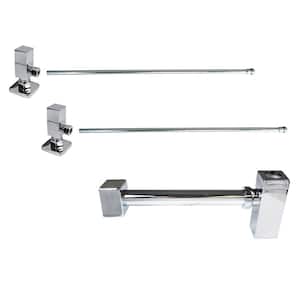 Qubic Trap 1/4-Turn Lavatory Supply Kit with Bull Nose Supply Lines and Square Angle Stop Valves, Polished Brass