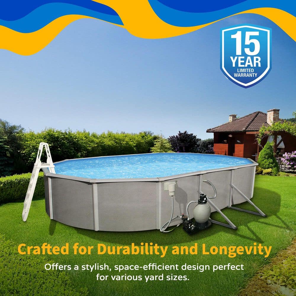 Belize 30' x 15' Oval Steel Above Ground Pool with Pump