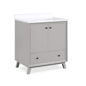 Elmore 30 in. Bathroom Vanity in Gray w/Composite Granite Vanity Top in White w/White Ceramic Oval Sink and Backsplash