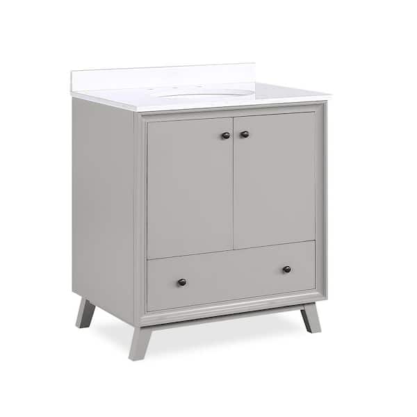 null Elmore 30 in. Bathroom Vanity in Gray w/Composite Granite Vanity Top in White w/White Ceramic Oval Sink and Backsplash