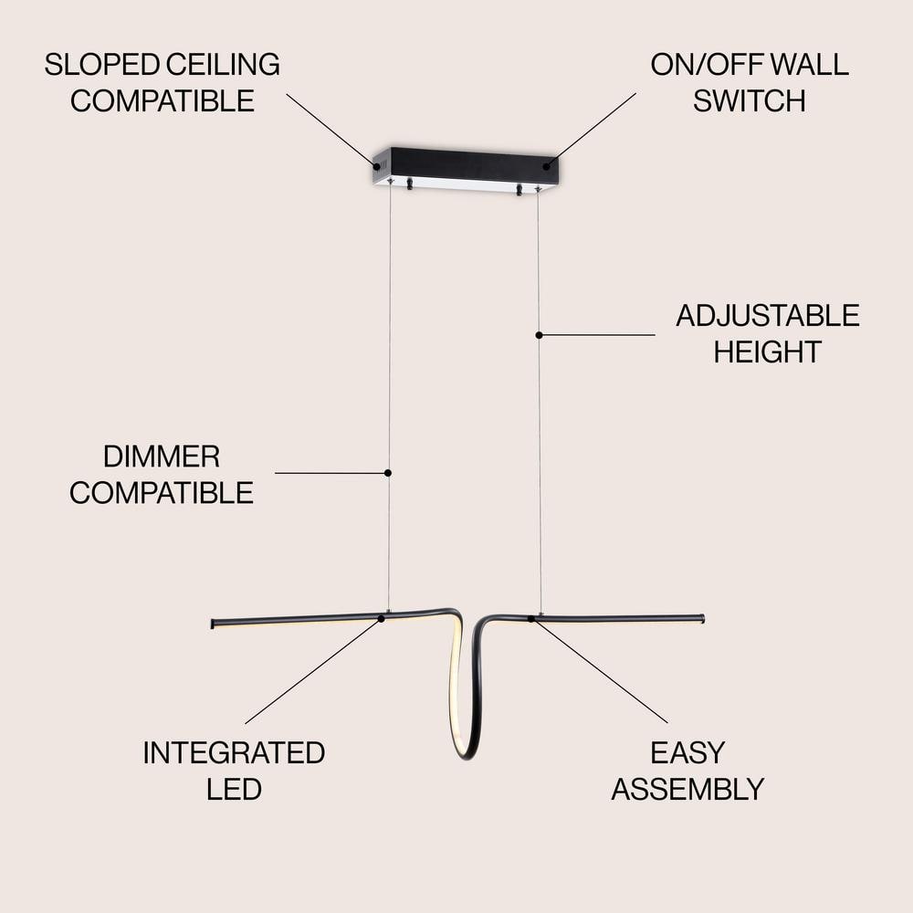 Ali 34.5" Matte Black Modern LED Metal Linear Pendant