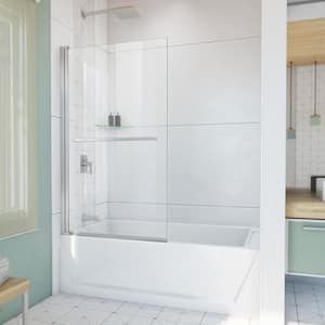 Aqua-Q Swing 34 in. W x 58 in. H Pivot Frameless Tub Door in Brushed Nickel with Clear Glass