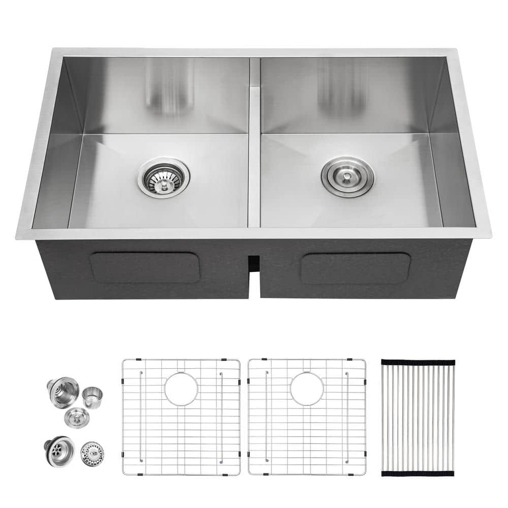 36 in. Undermount Double Bowl Stainless Steel Workstation Kitchen Sink with Low Divider -  Sarlai, TXSCPX3619A