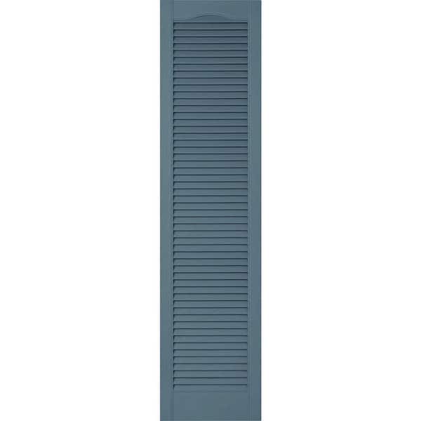 Ekena Millwork 12 in. x 73 in. Lifetime Vinyl Custom Cathedral Top All Louvered Open Louvered Shutters Pair Wedgewood Blue