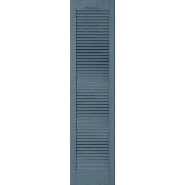 Ekena Millwork 12 in. x 80 in. Lifetime Vinyl Custom Cathedral Top All Louvered Open Louvered Shutters Pair Wedgewood Blue