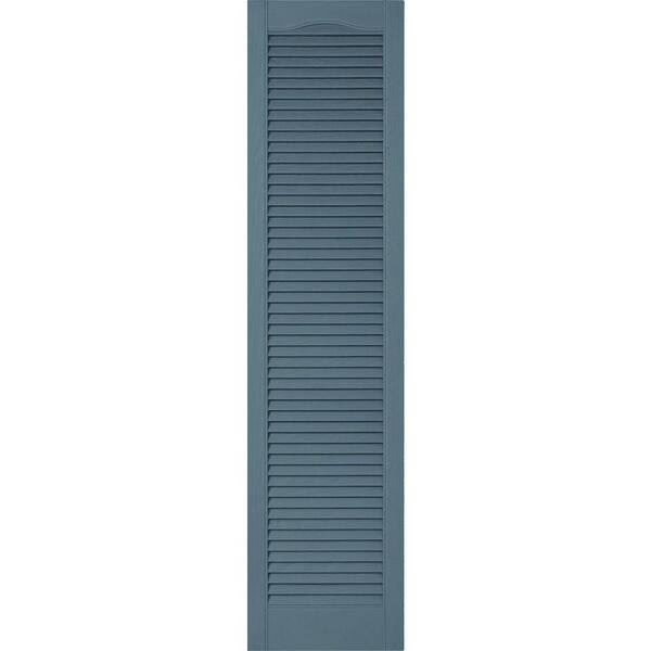 Ekena Millwork 18 in. x 55 in. Lifetime Vinyl Custom Cathedral Top All Open Louvered Shutters Pair Wedgewood Blue