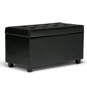 Cosmopolitan 34 in. Wide Transitional Rectangle Storage Ottoman in Midnight Black Faux Leather