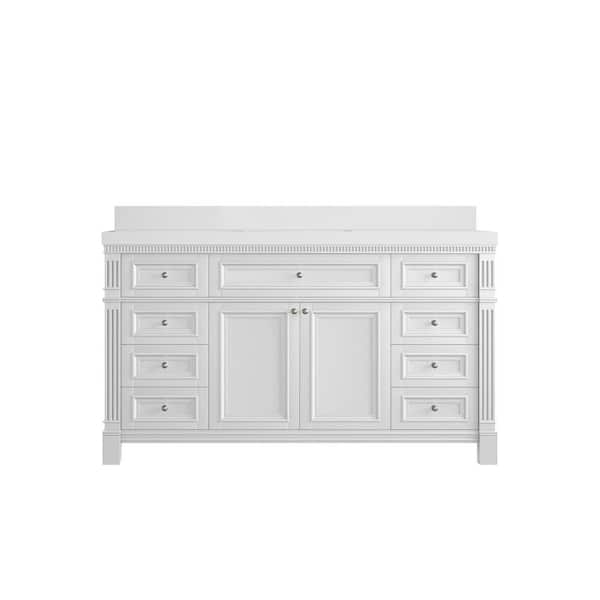 Willow Collections Paris 60 in. W x 22 in. D x 36 in. H Single Sink Bath Vanity in White with 2 in. White qt. Top