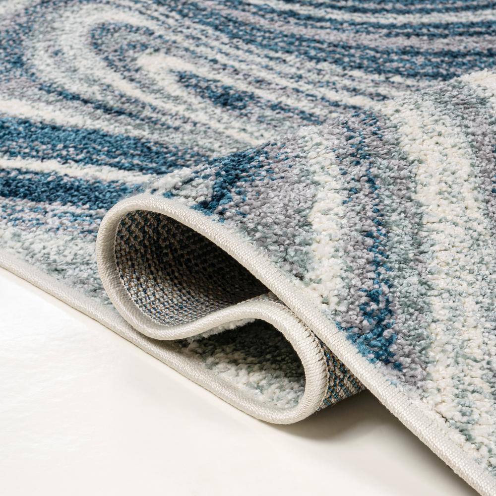 Turquoise and Cream Abstract Marble 5x8 Area Rug