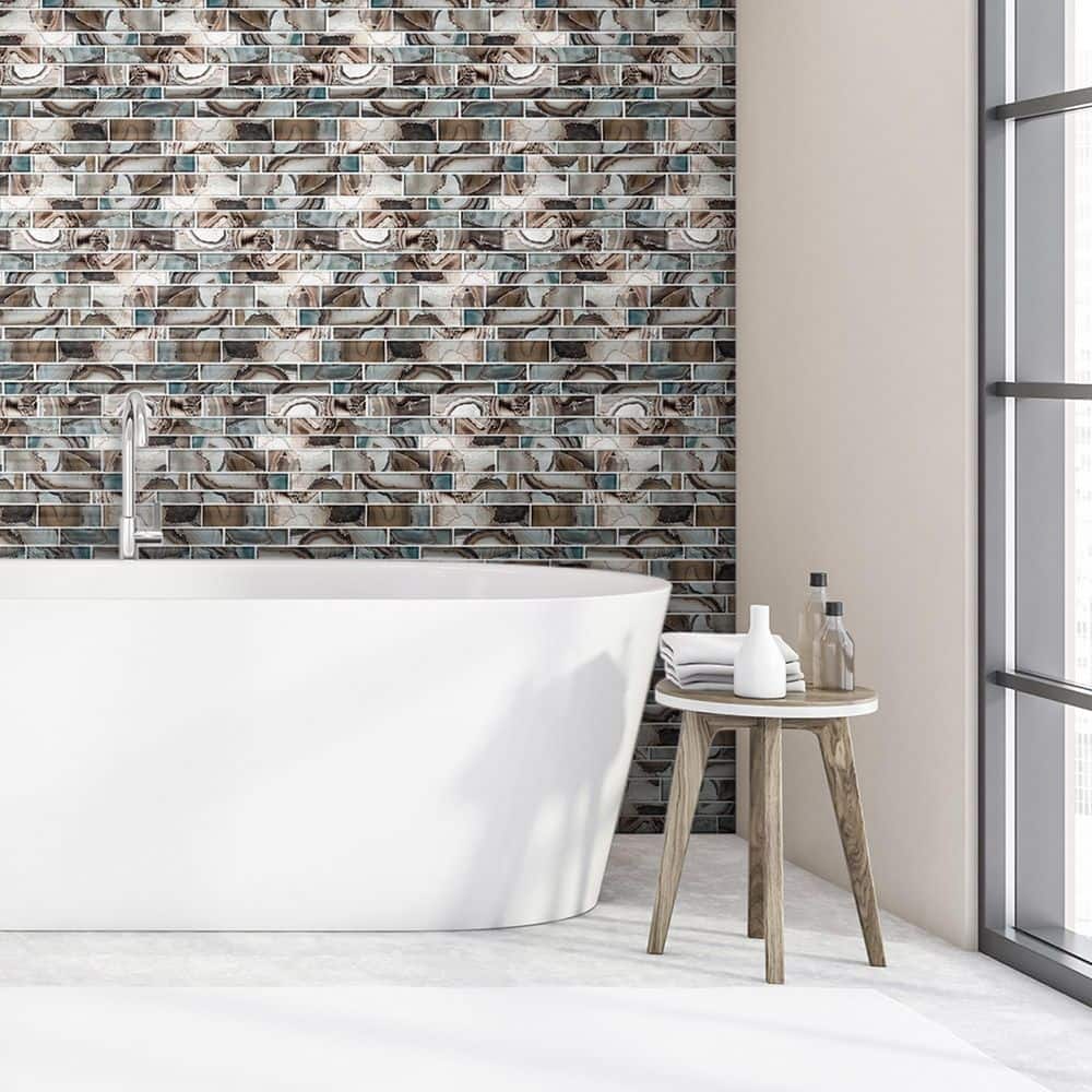 Myst Agate Inspired Glass Brick Joint Mosaic Wall Tile