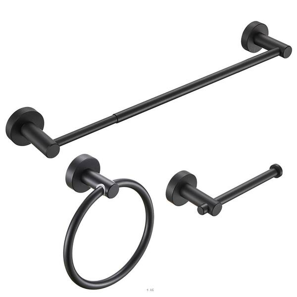 FORCLOVER 3-Piece Wall Mount Aluminum Adjustable Length Bathroom Towel Rack Set in Black