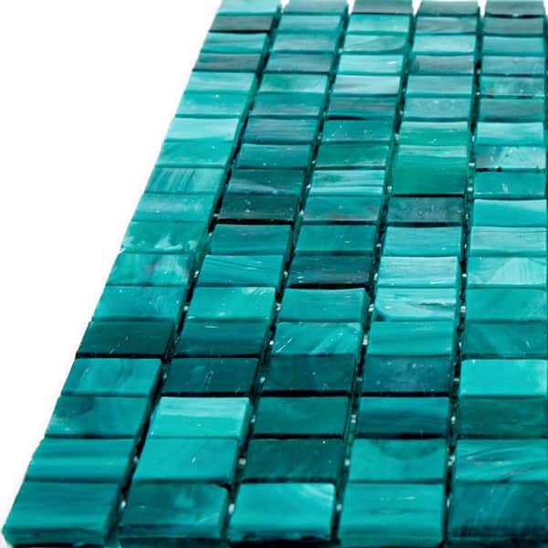 Skosh Glossy Cerulean Green 11.6 in. x 11.6 in. Glass Mosaic Wall and Floor Tile (18.69 sq. ft./case) (20-pack)