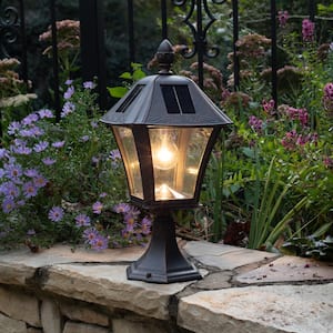 Baytown Bulb 1-Light Brushed Bronze Outdoor Solar Warm White Post Light with Pier Base or Wall Sconce Mounting Options