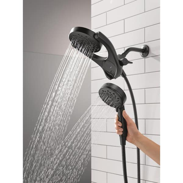 HydroRain with Cleaning Spray 5-Spray Dual Wall Mount Fixed and Handheld Shower Head 1.75 GPM in Matte Black