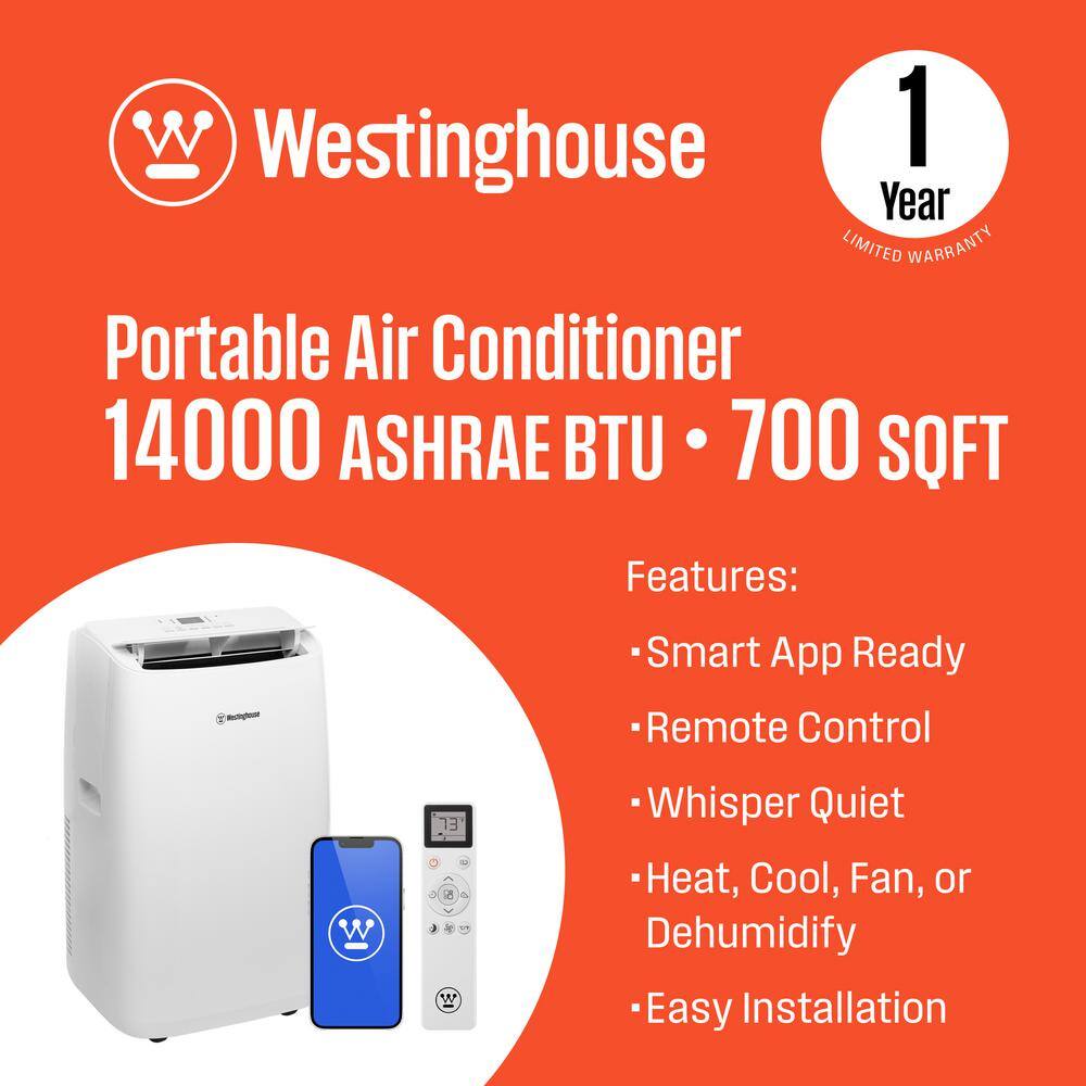Westinghouse 14,000 BTU White Portable Air Conditioner with Heat Pump and Remote