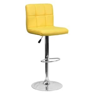 34 in. Adjustable Height Yellow Cushioned Bar Stool