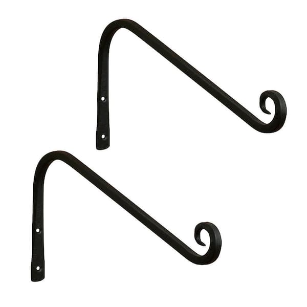 ACHLA DESIGNS 8 in. Tall Black Powder Coat Metal Angled Up Curled Wall Bracket (Set of 2)