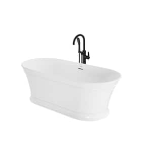 Lyndsay 67 in. Acrylic Flatbottom Soaking Bathtub in White with Round Matte Black Tub Filler Included