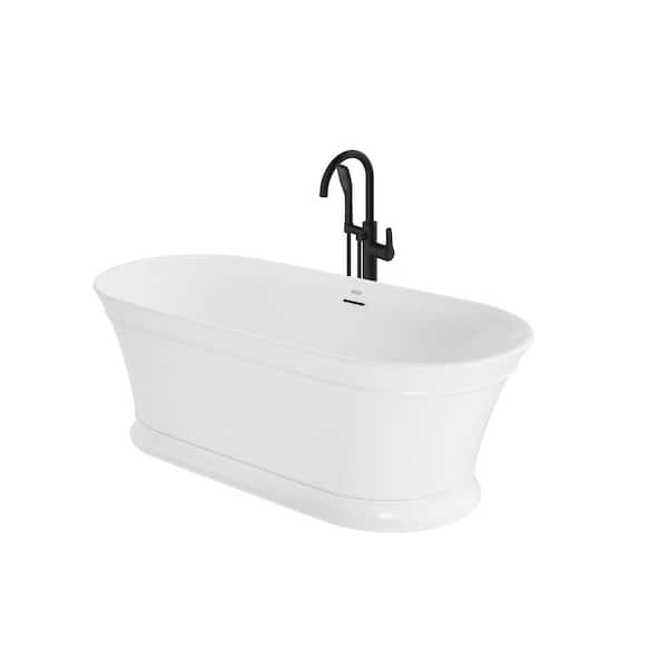 JACUZZI Lyndsay 67 in. Acrylic Flatbottom Soaking Bathtub in White with Round Matte Black Tub Filler Included