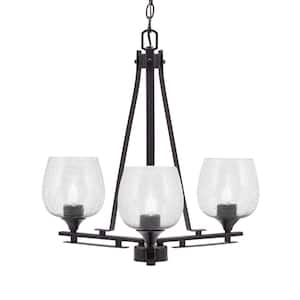 Ontario 19.5 in. 3-Light Dark Granite Geometric Chandelier for Dinning Room with Smoke Bubble Shades No Bulbs Included