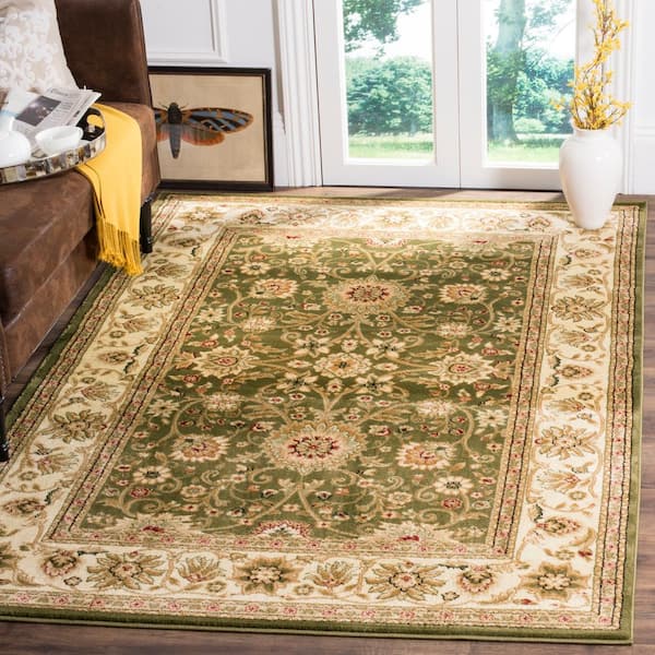 Lyndhurst Sage/Ivory 6 ft. x 9 ft. Border Floral Antique Area Rug