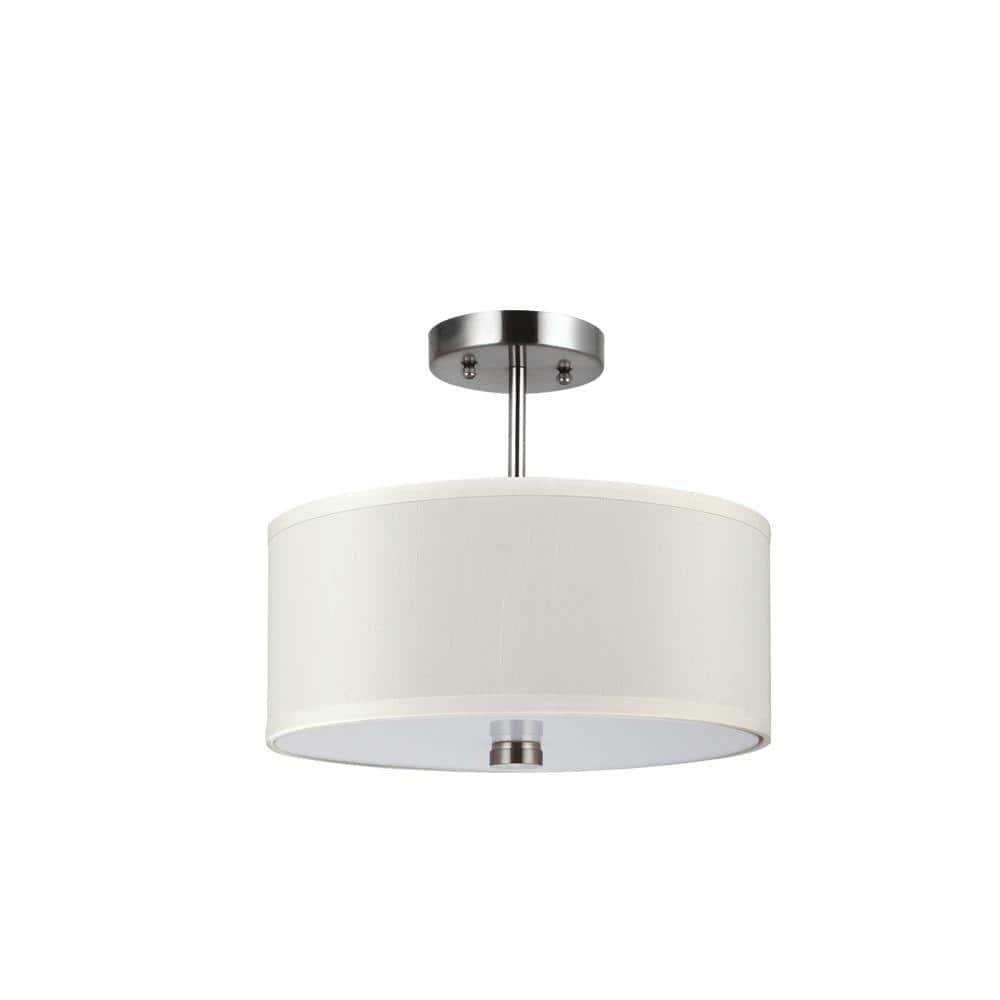 Black and popular White Floral 2-Light Brushed Nickel Drum Style LED Lamp Fixture