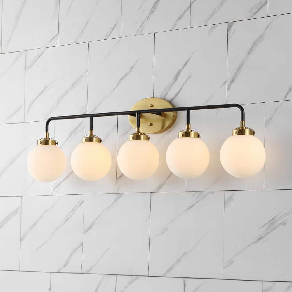 Caleb 38 in. 5-Light Contemporary Transitional Iron/Glass LED Vanity Light, Brass Gold/Black/White price history on PriceWatchPro