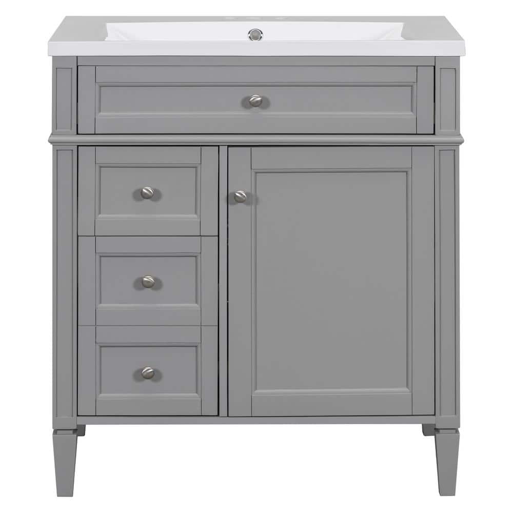 30 in. W x 18 in. D x 33 in. H Freestanding Bath Vanity in Grey with White Resin Top, Single Sink and Ample Storage price history on PriceWatchPro
