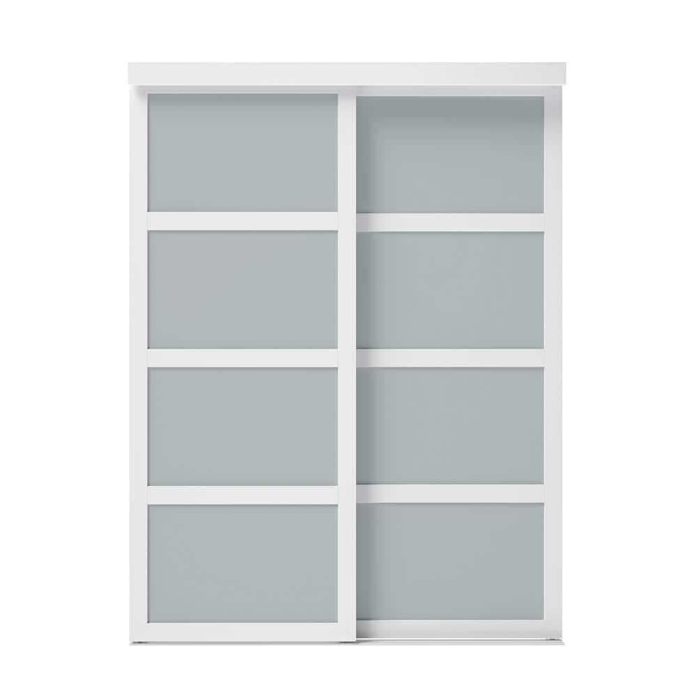 60 in. x 80.5 in. Frosted Glass Fusion Plus White Interior Sliding Closet D