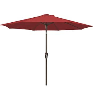 Air Vented 9 ft. Alloy Steel Market Solar Tilt Half Patio Umbrella in Red