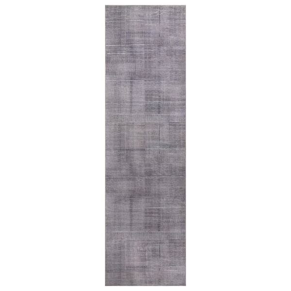 Linear Block Silver Mist Gray Machine Washable Non-Slip Backing Area Rug 2' x 10' Gray
