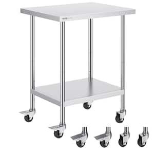 24 in. x 30 in. x 38 in. Stainless Steel Kitchen PrepTable w/ 3-Adjustable Height Levels HeavyDuty Food Worktable Silver