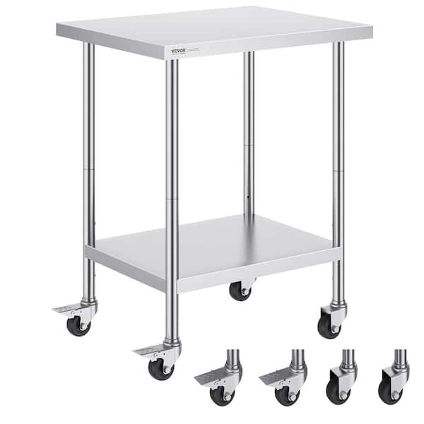 VEVOR 24 in. x 30 in. x 38 in. Stainless Steel Kitchen PrepTable w/ 3-Adjustable Height Levels HeavyDuty Food Worktable Silver