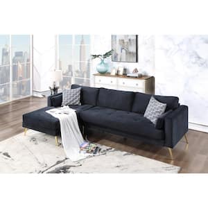 105 in. W 2-Piece Velvet Sectional Sofa with 2-Pillows, L-Shape Upholstered Couch in Black