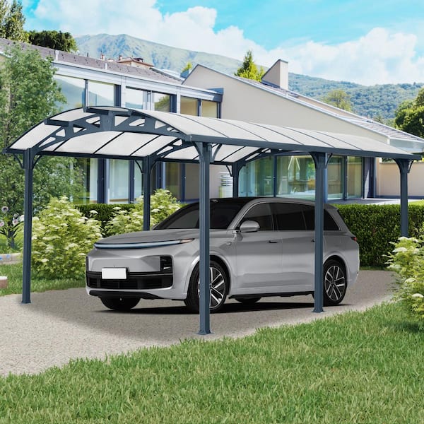 Outdoor Carport, 12 ft. x 16 ft. x 8 ft. Arch Carport with Aluminum Frame and Polycarbonate Panels Car Port